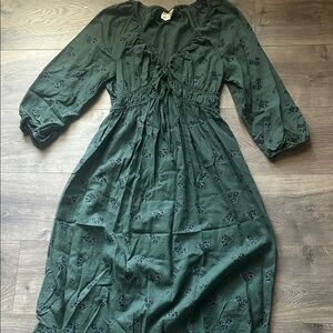 Dark Green Floral Long Sleeve Dress